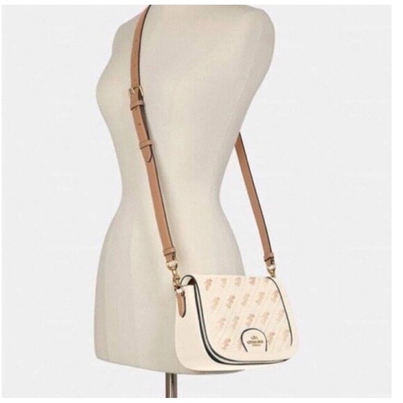 Coach Leather Saddlebag Beige W/Horses Cream Off white Flap Style Crossbody